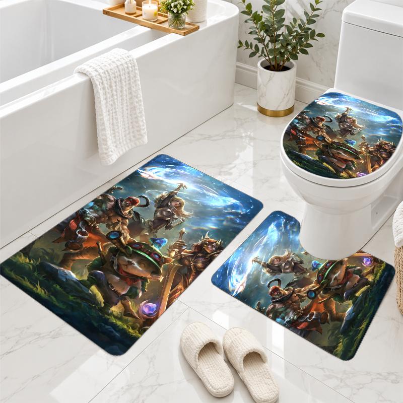 3Pcs Flannel Toilet Mat Set League of Legends Bathroom Rug Non Slip Bath Carpet Home Decor