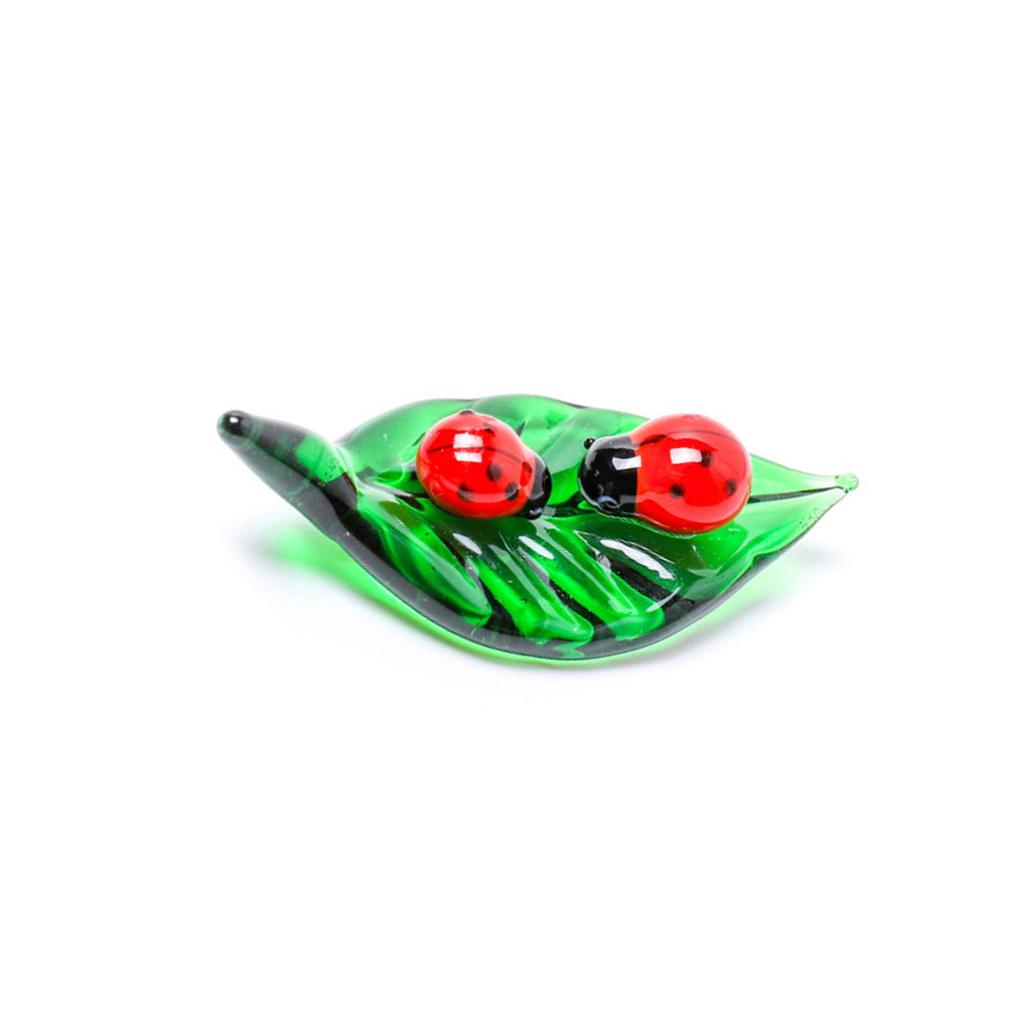 Glass Green Leaf Ladybugs Ants Snails Worm Butterfly Figurines Collectible Art Glass Animal Miniature Figurine Ornament