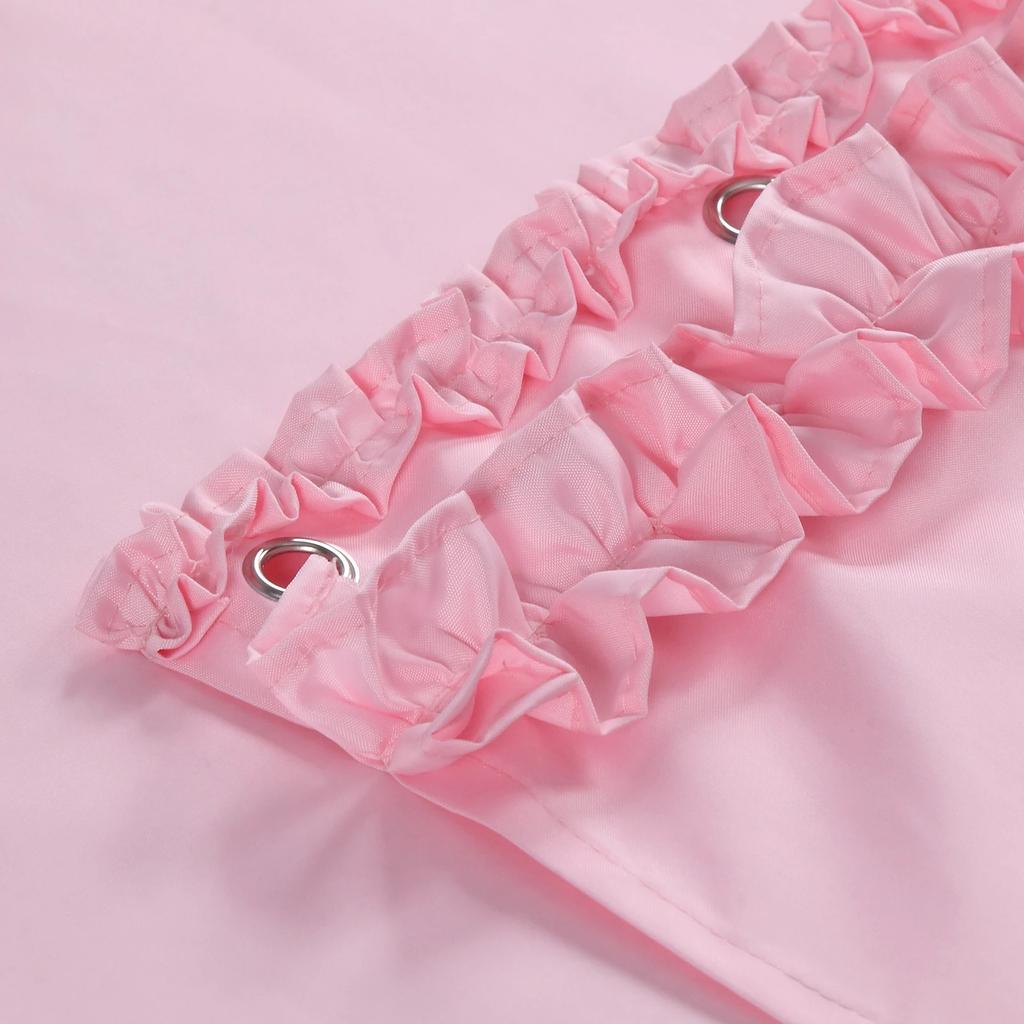 Ruffled Pink Modern Polyester Waterproof Fabric Solid Decoratived Farmhouse Shower Curtain