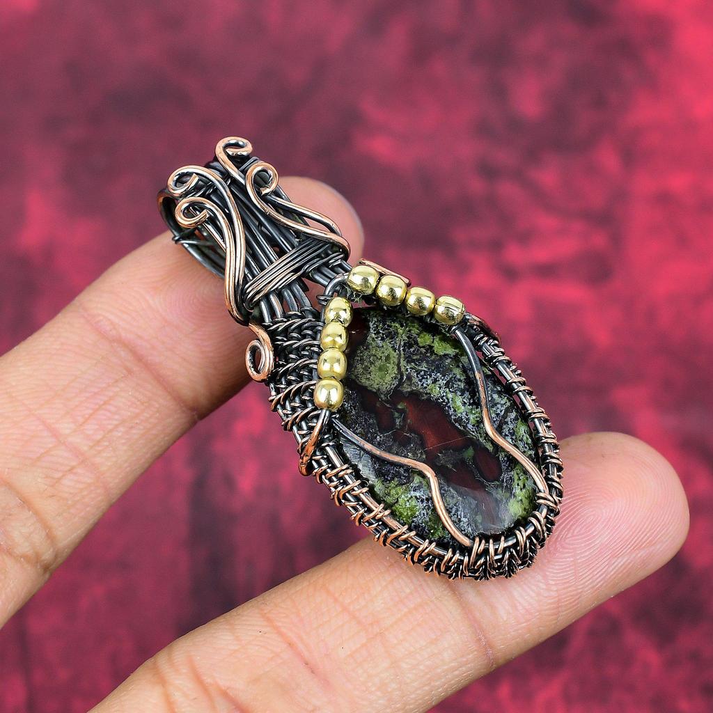 Dragon bloodstone pendant copper wire wrapped pendant handmade copper jewelry genuine gemstone pendant wire weaving jewelry engagement gifts