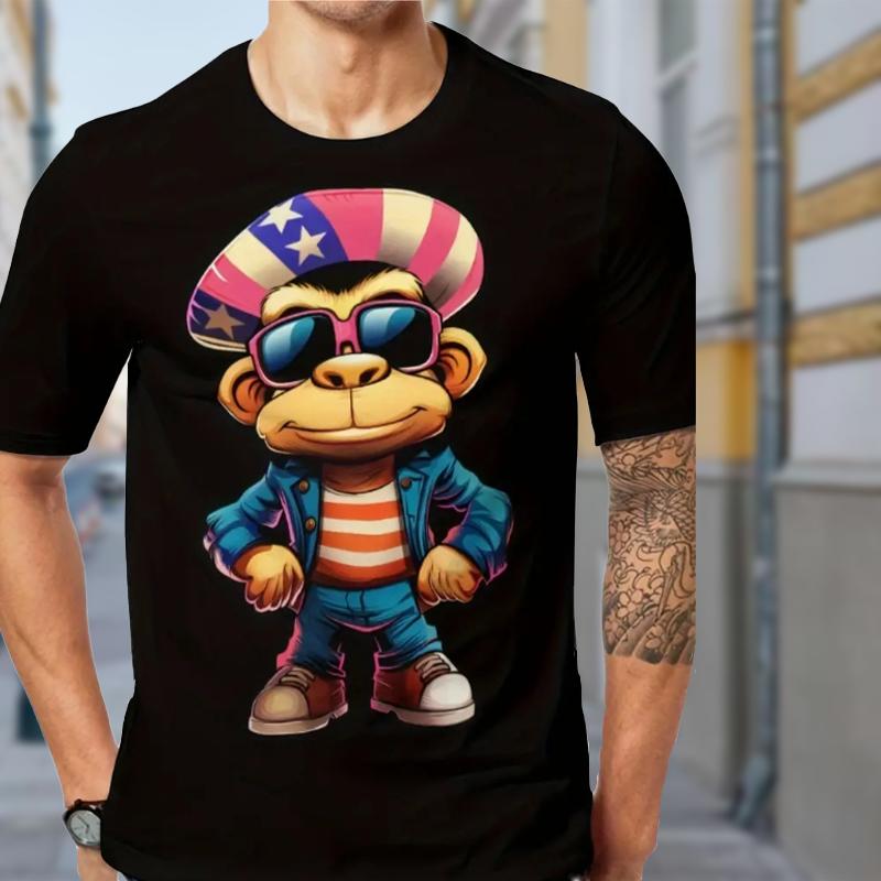 

Новая летняя мужская модная футболка с принтом «Обезьяна-ковбой», мужская футболка, топ 3XL чёрный