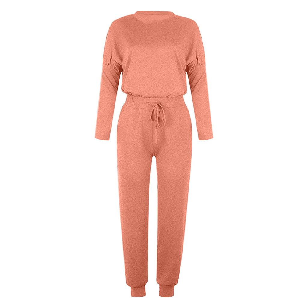 Women Fashion Solid Pullover Long Sleeve Bandage Loose Pants Sweatsuits