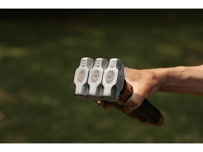 G&B Grumpy Bear Cowhide Handle Camping Hammer - Durable Forged Ground Nail Tool for Outdoor Craftsmanship