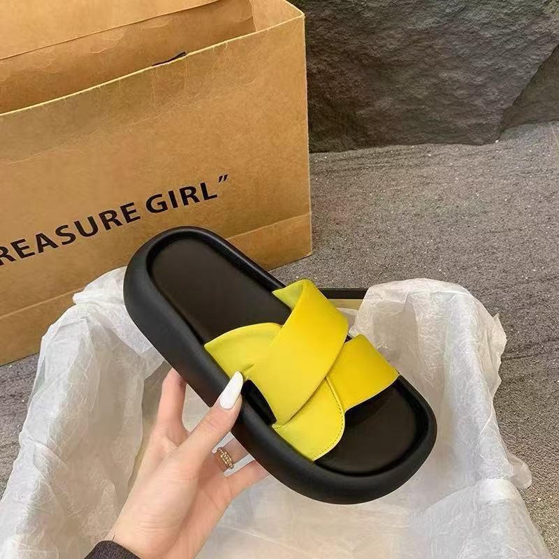 

Универсальные повседневные шлепанцы на платформе 2025 лето новые нескользящие для улицы модные юбка плетеные пляжные шлепанцы 40 жёлтый