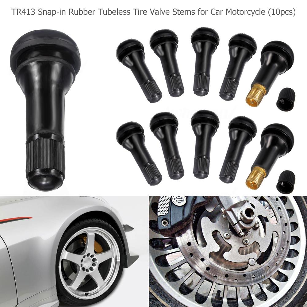 10-50PCS TR413 Snap In Tire Valve Stems Black Tubeless Rubber Tire Valve Cap Valve Tool Wheel Replacement With Dust Cap