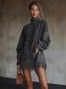 2026 High Neck Loose Suede Dress with Tassels and Pockets