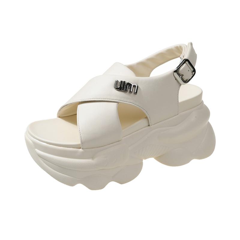 8CM Hohe Plateau Sandale für Damen Klobige Kreuzriemen Gladiator Dicke Sohle Schuhe für Damen Sommer Strand Sandale sandalias mujer