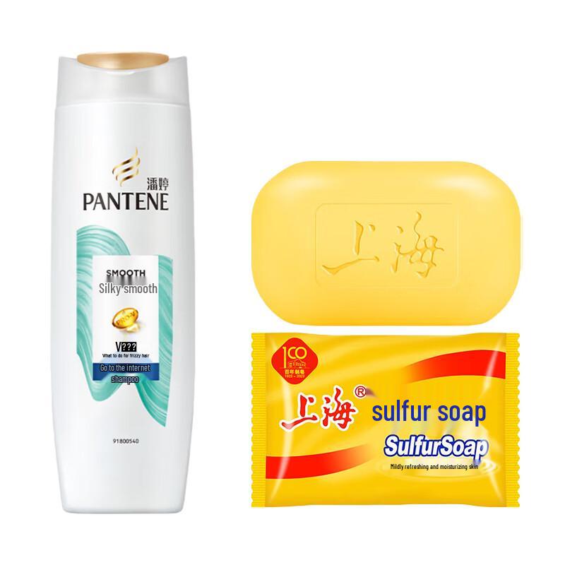 Shanghai Sulfur Soap 85g + Pantene Silky Smooth Anti-Dandruff Shampoo 400g Bundle