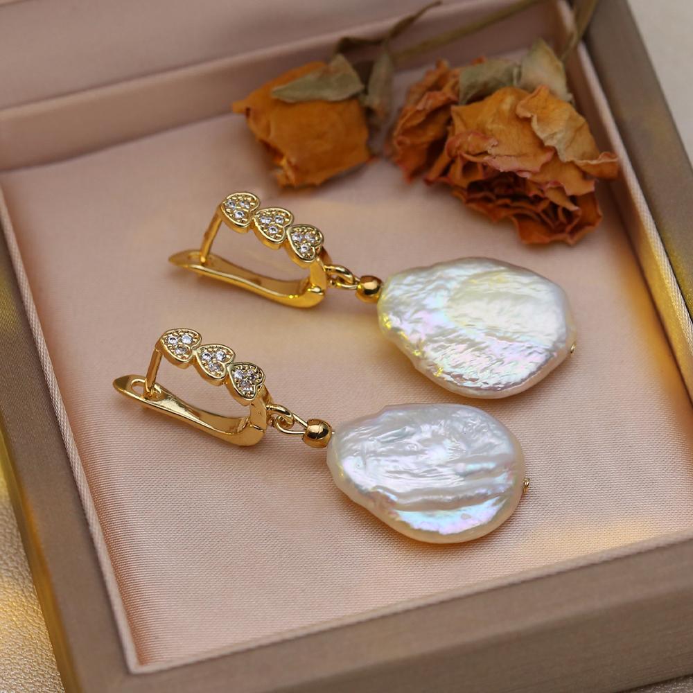 SENIKO Přírodní sladkovodní velké barokní perlové náušnice Módní kubické zirkonové perlové náušnice pro ženy, párty šperky