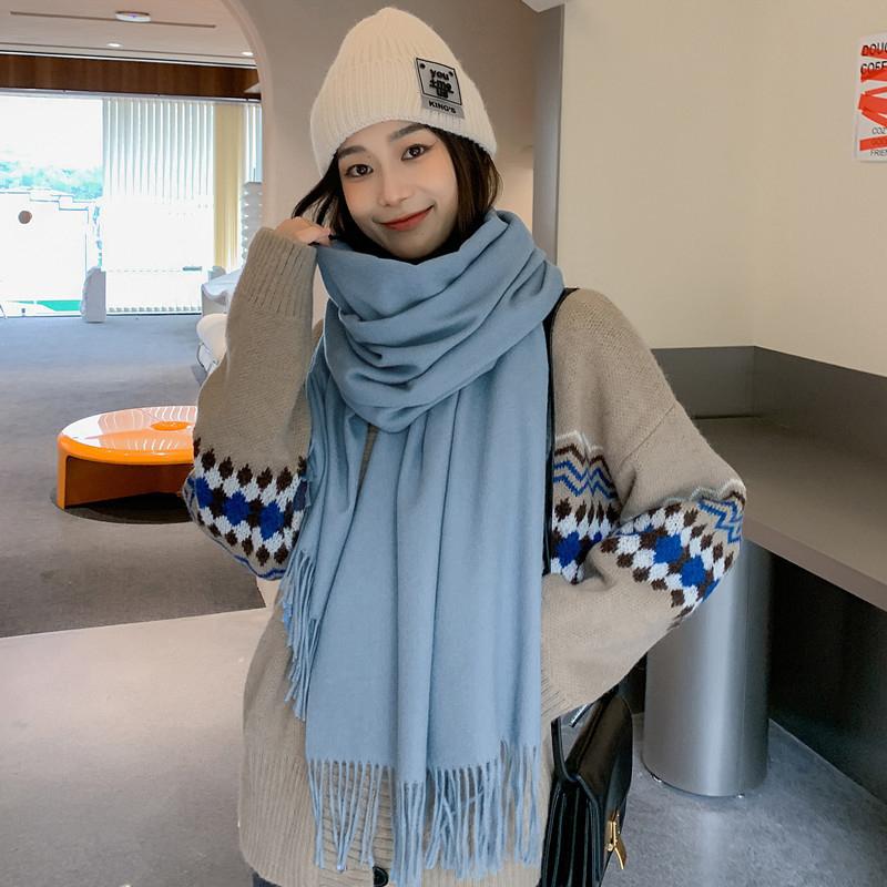 Autumn And Winter New Imitation Cashmere Scarf Solid Color Thickened Warm Fashion Versatile Tassel Shawl High-End