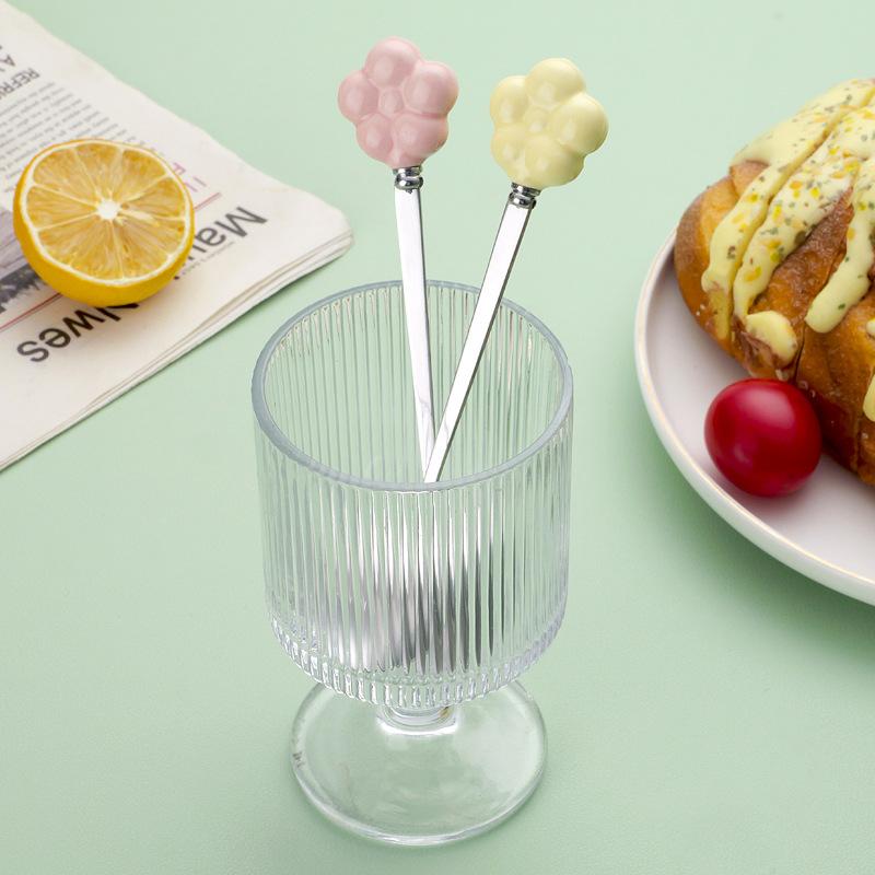 Cute flower stainless steel spoon and fork household student creative ceramic handle dessert coffee spoon fruit fork