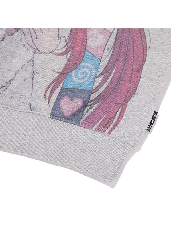 KIRSH X Pitu Graphic Off-Shoulder Crop Sweatshirt [Melange Grey]