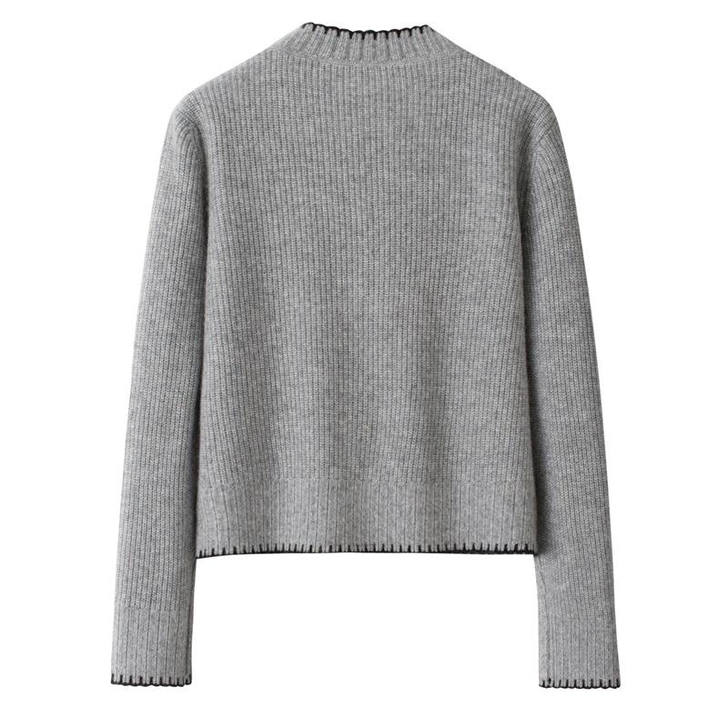 European & American Style Grey Hand-Stitched Cashmere Cardigan Sweater Coat