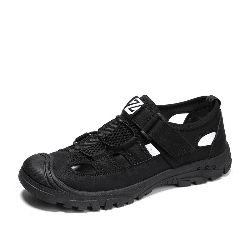 

2021 summer new men s breathable simple casual sandals fashionable hollow outdoor bag head casual leather men s shoes 39 чорний