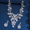 3pcs women's Zircon set, alloy water droplet shaped flower pearl necklace earrings, bride's wedding accessories