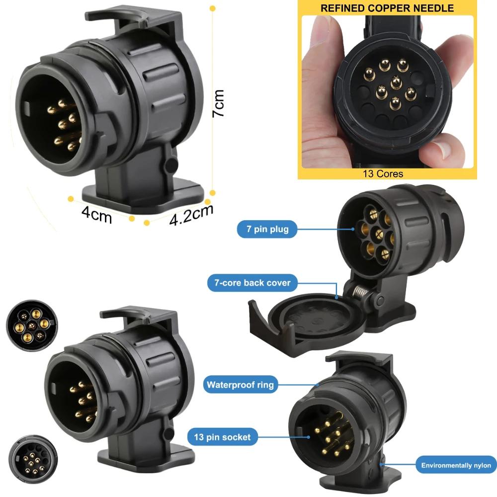 Adaptateur de remorque 7 broches vers 13 broches ou 13 broches vers 7 broches Adaptateur d'attelage 12V Adaptateur électrique étanche Prise Connecteur Convertisseur pour Caravane
