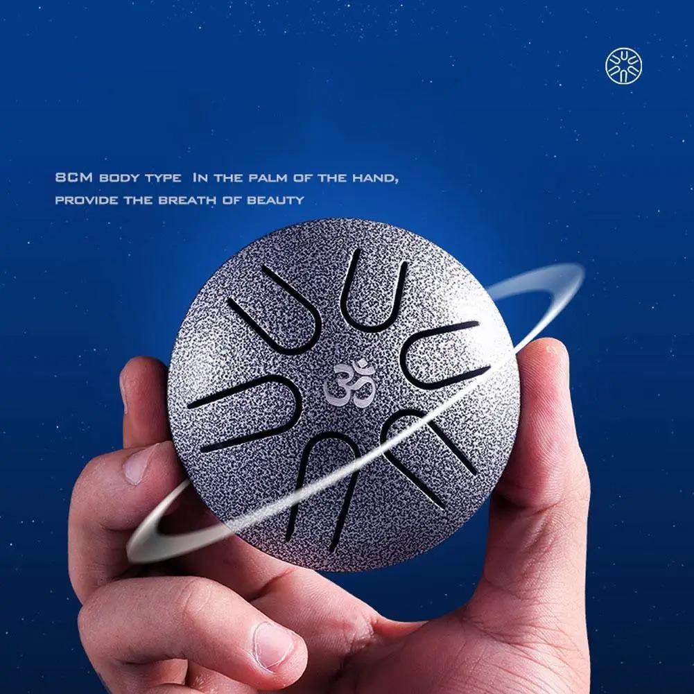 HLURU 3 Inches Steel Tongue Drum 6 Notes Hand Held Ethereal Drum Zen Meditation Tool Spirit Exercise Percussion Instrument Toy