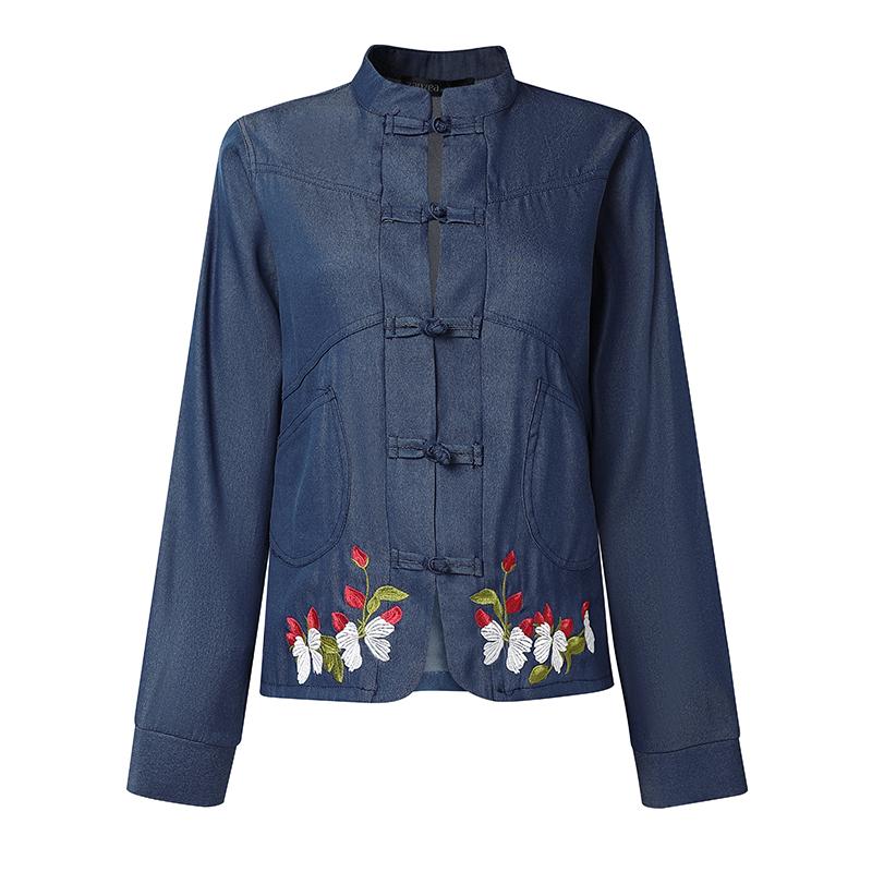 ZANZEA Women Casual Stand Collar Long Sleeve Floral Embroidery Blouse