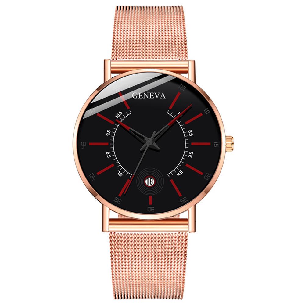 Wish Dashboard Men's Mesh Strap Watch with Blue and Red Hands and Calendar