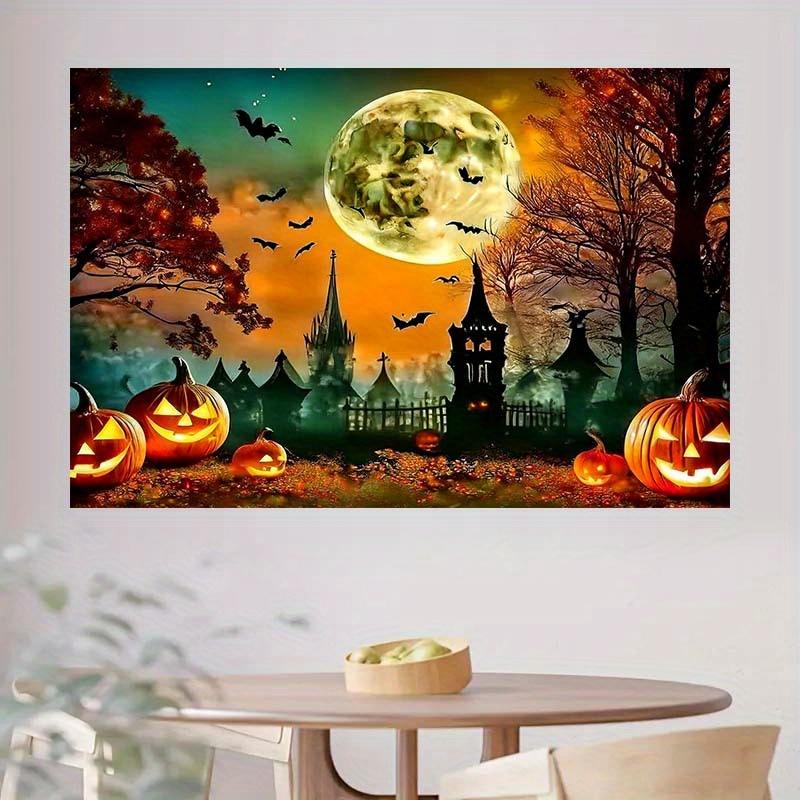 1 pc 2D Flat Halloween Background - Jack-O'-Lantern, Bats, Full Moon and Autumn Tree Scene - No Power Required——sjs