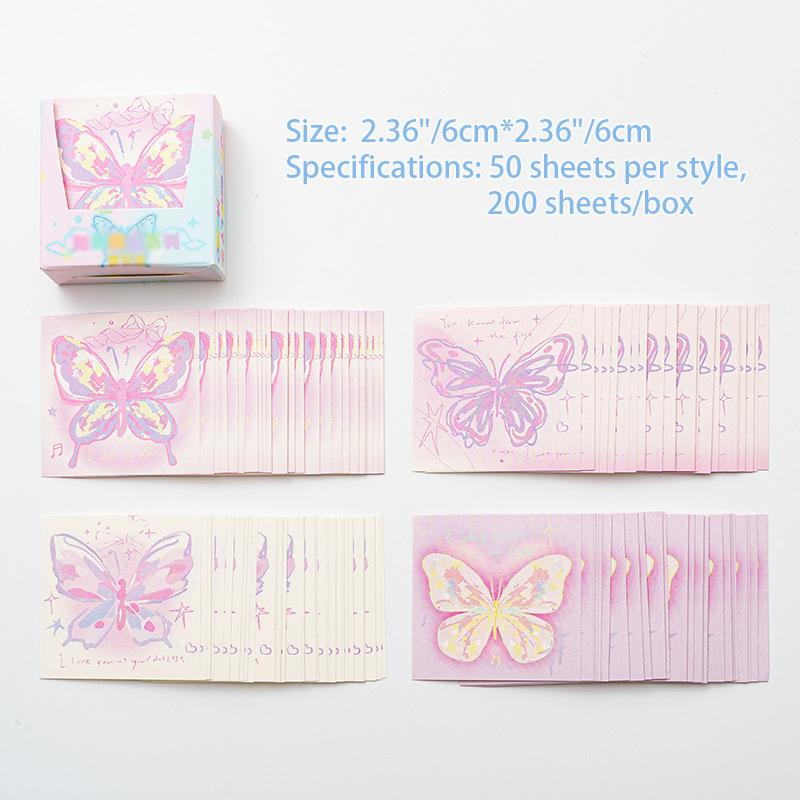 200 Pcs Hand Drawn Butterfly Sticky Notes, Pink Butterfly Origami, Handmade Non-sticky Colored Paper, Square Folded Paper Gifts