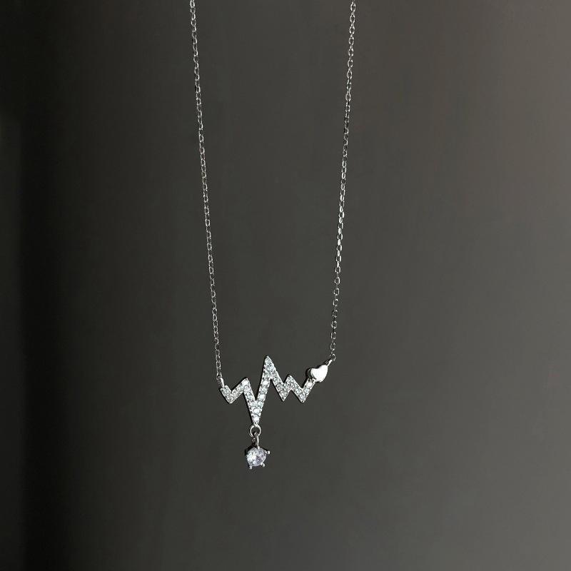 Trendy Heartbeat Necklace For Women Korean Version Electroplated Alloy Chain And Electrocardiogram Elements