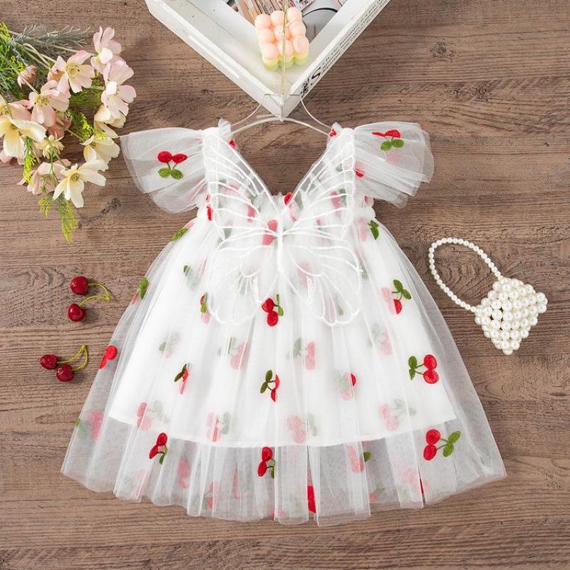 Korean Style Girls Embroidered Mesh Skirt & Flutter Sleeve Camisole Butterfly Dress 100 cm белый