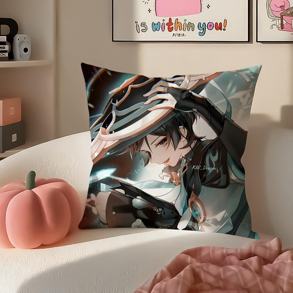 Game Genshin Wanderer Scaramouche Cushion Cover Pillowcase Short Plush Invisible zipper Room Sofa Cushion Cover