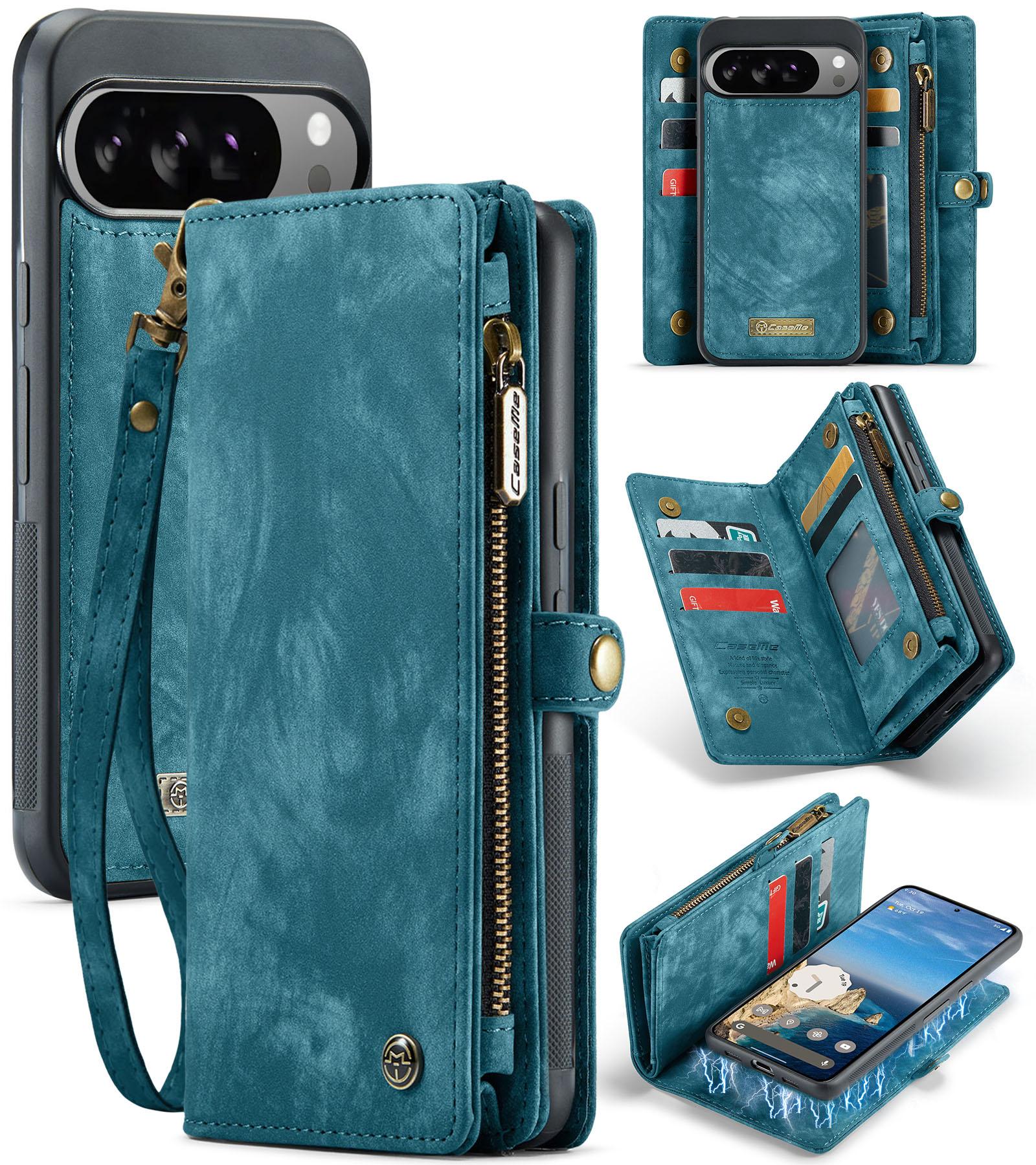 

Detachable Magnetic Leather Phone Case for Google Pixel 10 Pro XL Pixel9 9A Wireless Charging Card Slot Wallet Hand Strap Cover Google Pixel 10 Pro XL синий