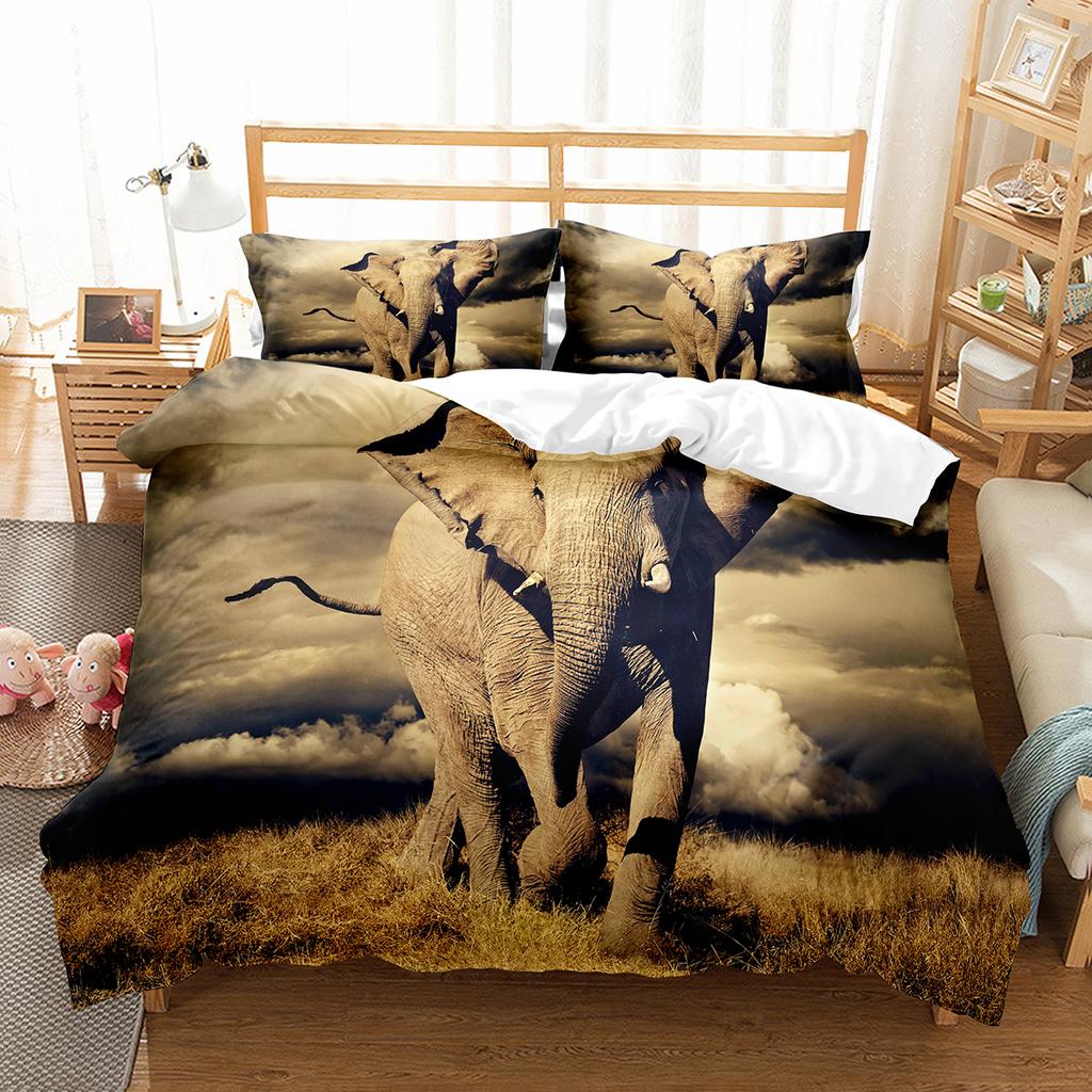 Colourful Cartoon Elephant Duvet Cover Set King Queen Size for Kids Boys Girls Bedding Set Cute Wild Animals Comforter Cover