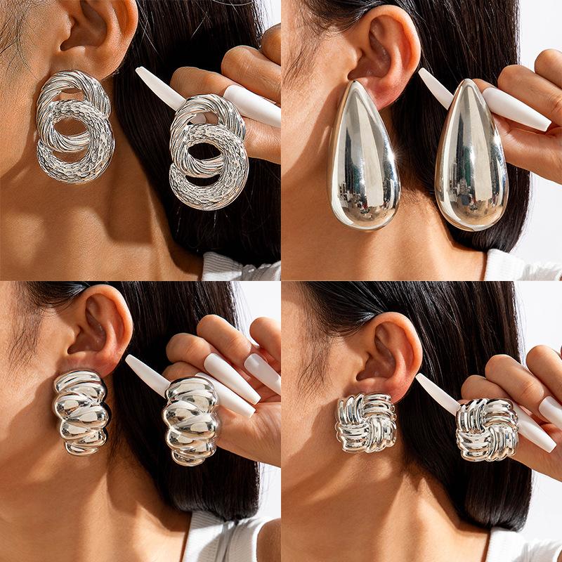Figure-eight Twist Large Water Drop Iron Earrings Design Sense Geometric Square Twist Earrings Earrings