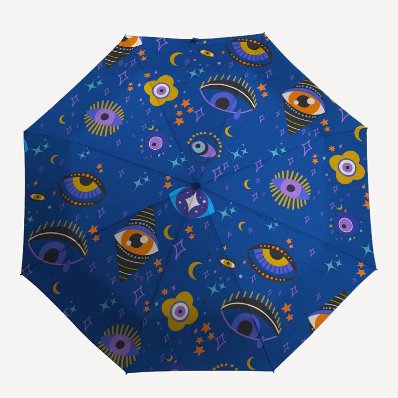 Eyes on the Moon  Cosmic Eye Pattern Fabric Umbrella, Portable 3 Fold Compact Umbrella for Men & Women,S206