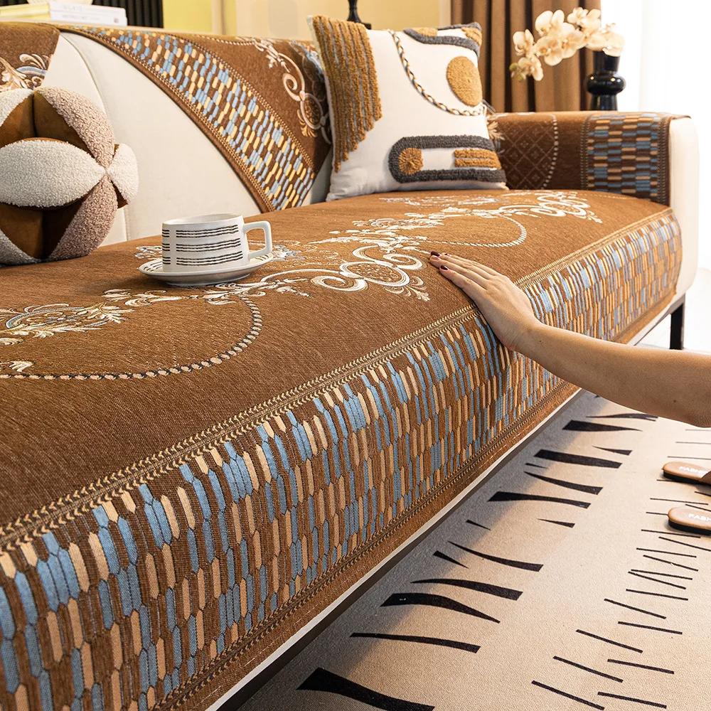 

Роскошная подушка для дивана из шенилла с вышивкой, универсальное полотенце для дивана на все времена, Г-образный секционный противоскользящий чехол для дивана для гостиной 90x210