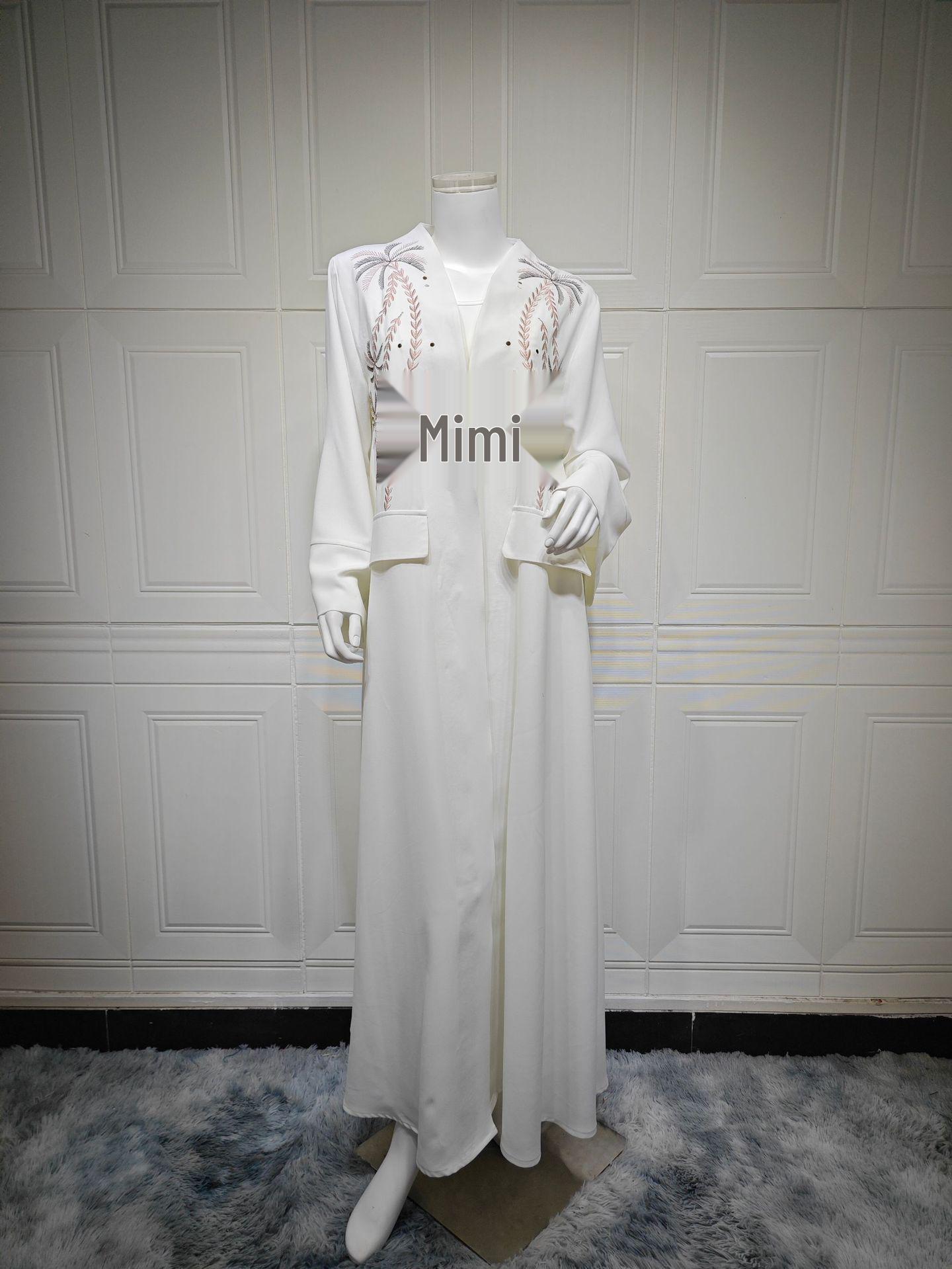 Элегантное белое пальто-абайя с цветочной вышивкой - Современная ближневосточная мода XL белый