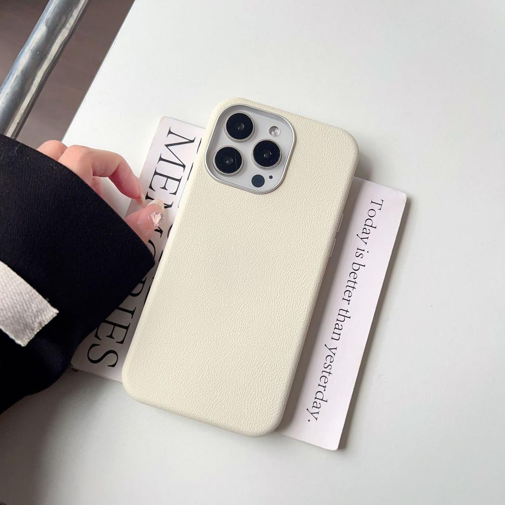 Korean Simple Solid Color Imitation Leather Pattern Case, Suitable for iPhone16Pro Max Mobile Phone Case 14/15 Soft Case, Small and Fresh.