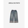 French Arielle De Pinto Girls' Cute Bunny Denim Wide-Leg Pants Autumn Fashionable Girls' Pants