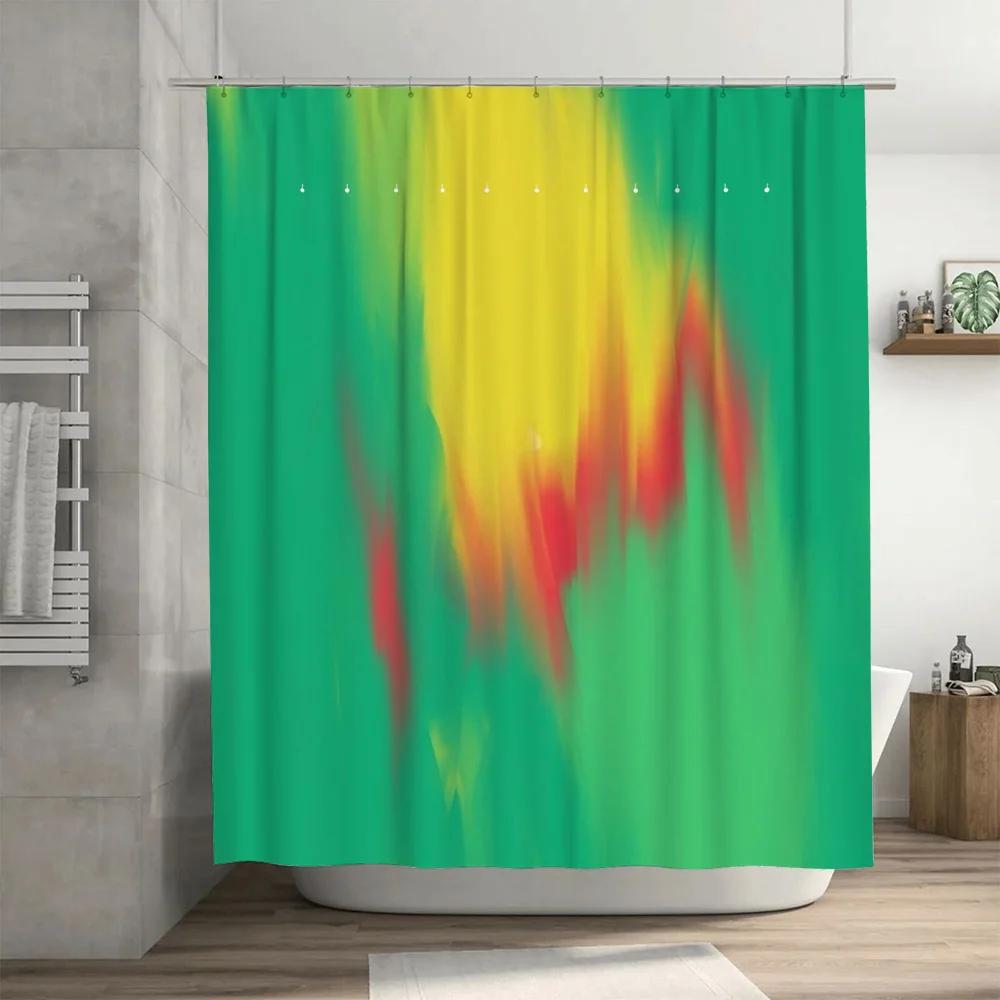 Colorful Green Shower Curtain with Red and Yellow Accent for Bathroom Decor Polyester Fabric, Water-Resistant Print Design