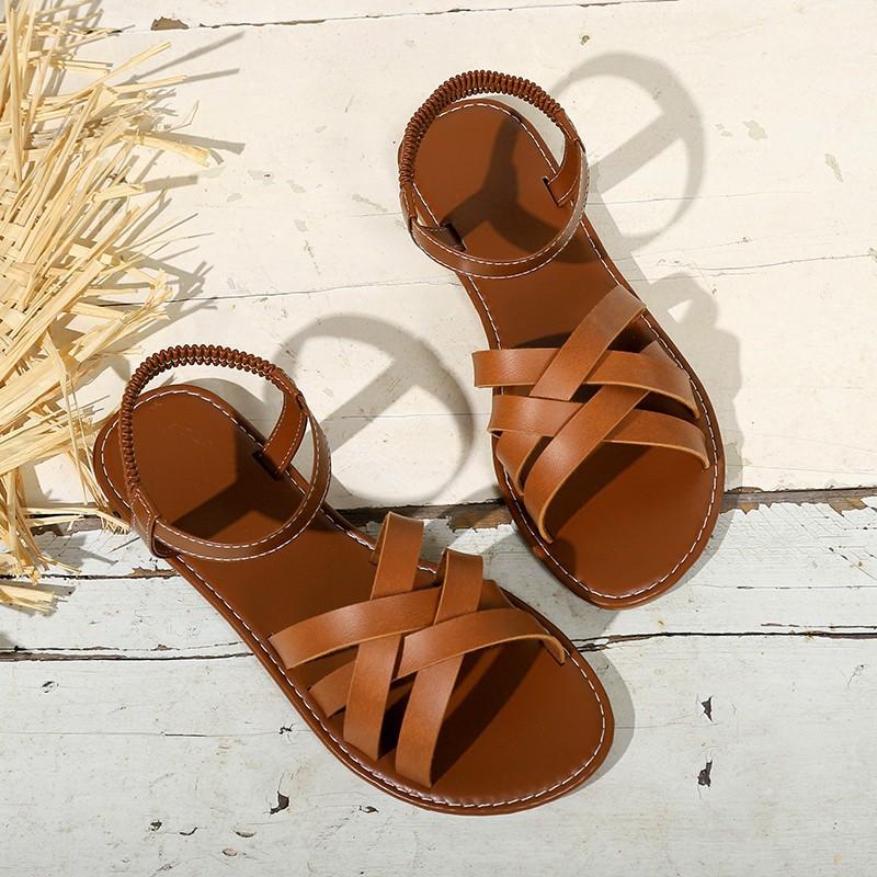 

Foreign trade large size 2025 summer new cross-strap fashionable flat-bottomed beach sandals European and American style women s shoes 43 светло-коричневого