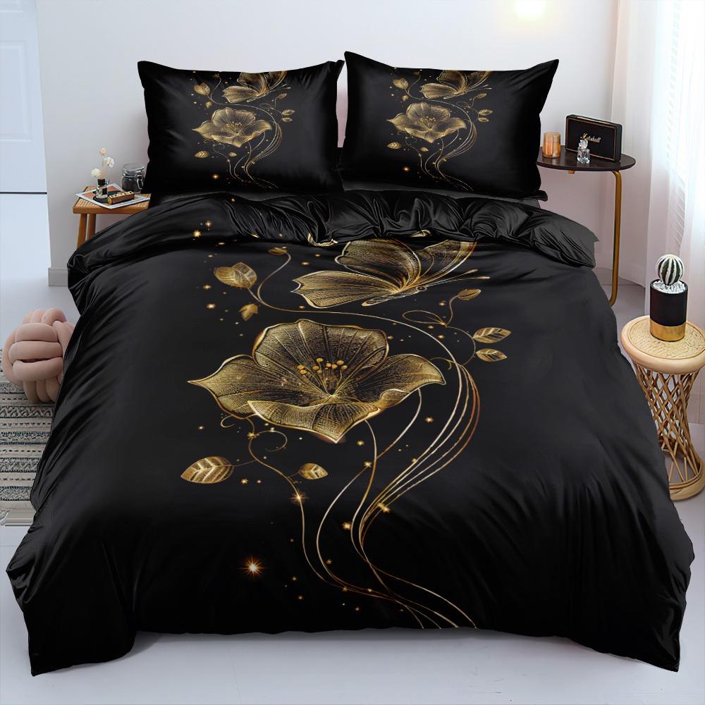 

Golden Flower Bedding Set 3D Printed Duvet Cover Set Soft Single Twin Double Queen Size Bed Set Home Decorations For Bedroom Eu Single 135x200cm