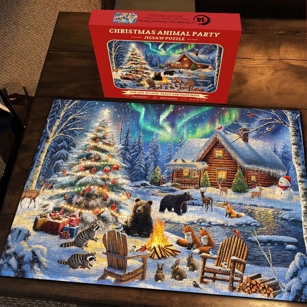 2024 Christmas Jigsaw Puzzles 2024 Christmas Animal Party 1000 Pieces Puzzles Cardboard Material Stocking Stuffers for Christmas