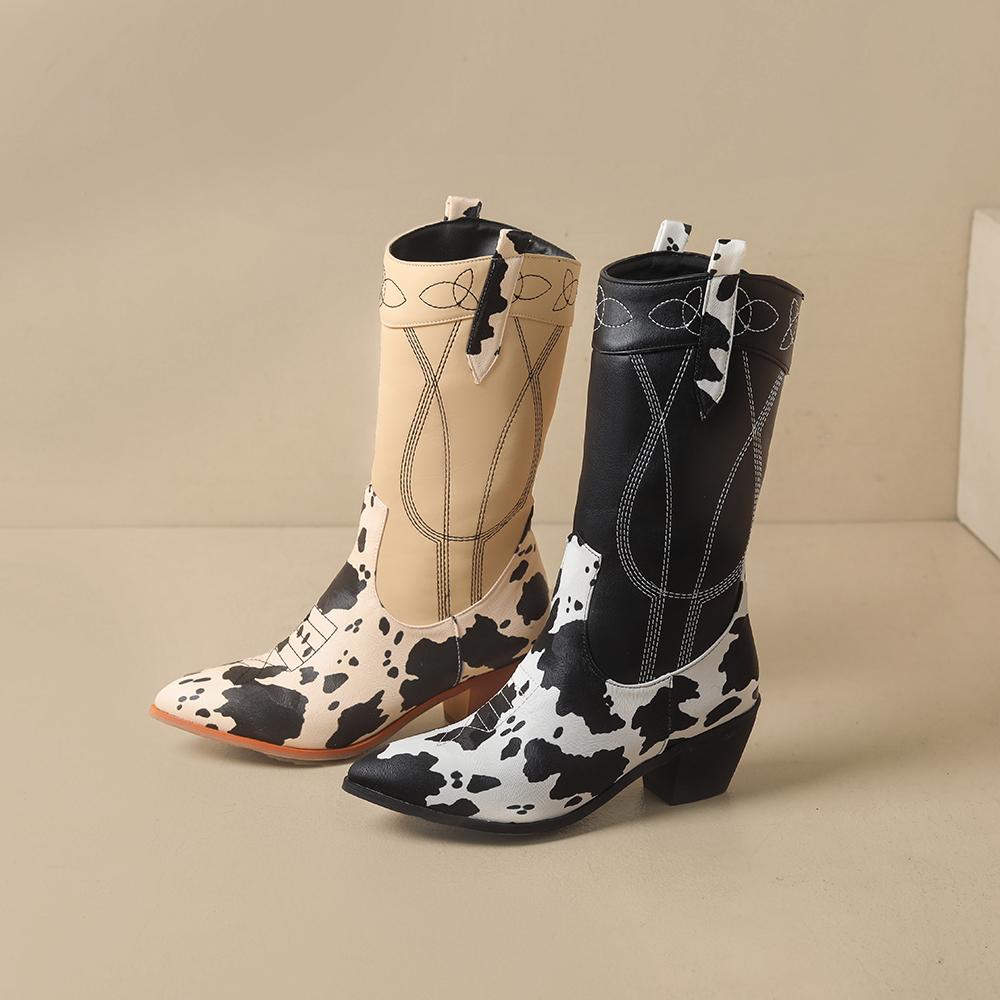 Winter Khaki Black Women Mid Calf High Boots Pointed Toe High Square Heel Small Big Size 33 47