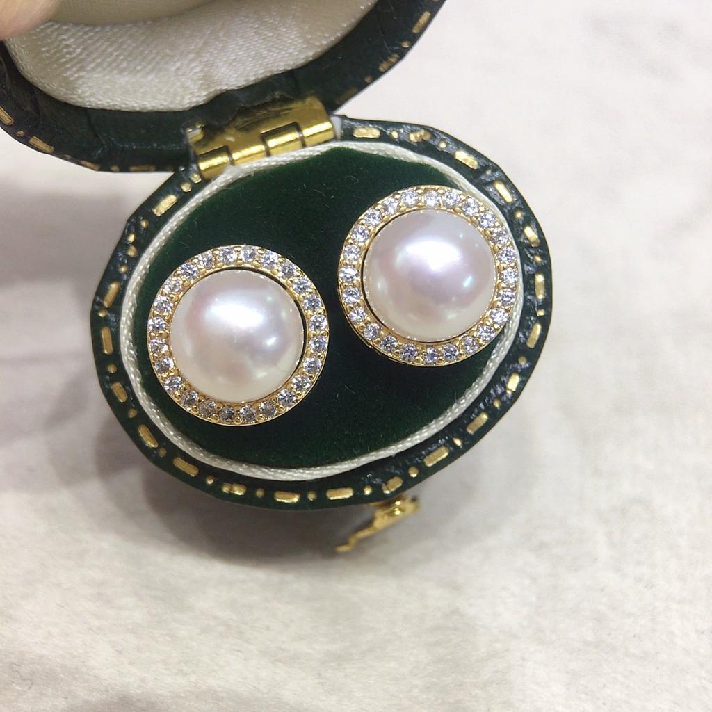 Earrings with Women's Micro Inlaid Zircon, High-end and Simple Round Earrings