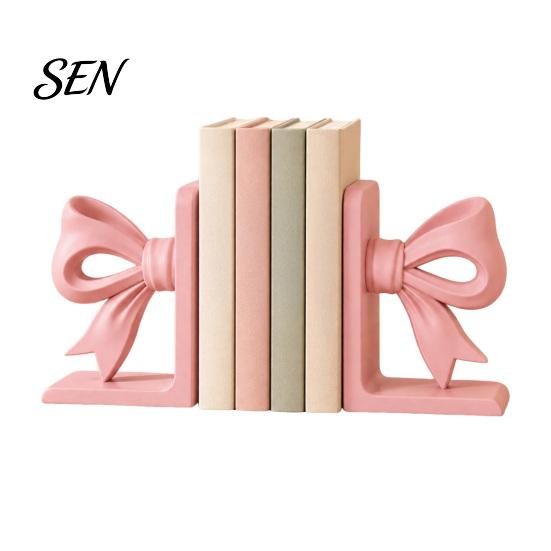 Practical Gifts for Readers 2Pcs/Set 3D Printed Pink Bow Bookends Shelves, Decorative L-Shaped Book Stoppers Home Artistic Shelf Decor Office Desktop