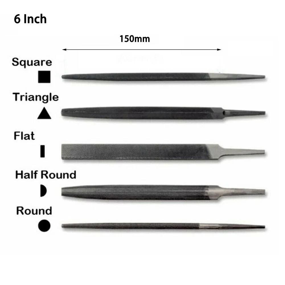 6 Inch 150mm Steel Files Without Handle Round Half-round Triangular Square Flat File 5 Styles Alloy Steel FilesFor Metal Sanding