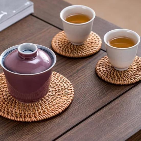 Handwoven Rattan Coaster Set Heat-Resistant Placemats for Cups Teapots Casserole Natural Eco-Friendly Rustic Table Protector for Home