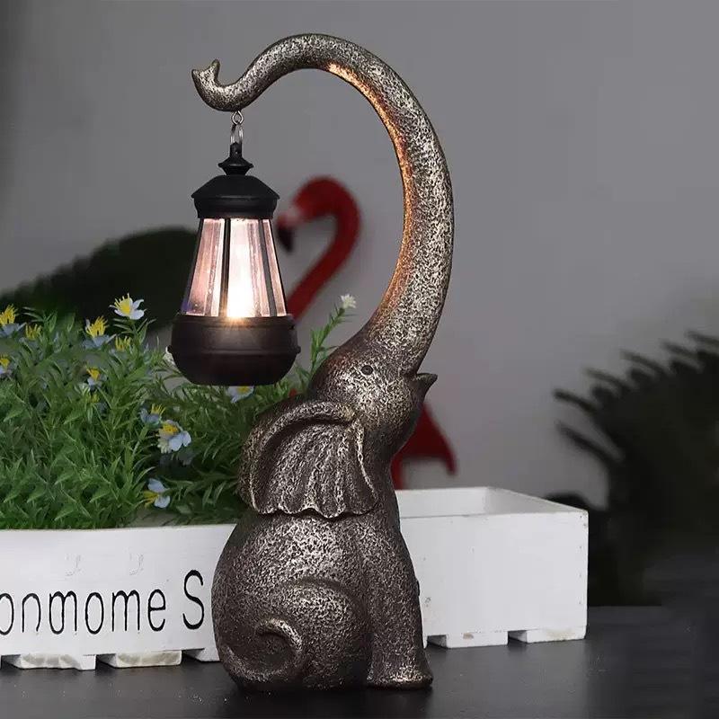 JYL TS/005,Solar Resin Elephant Animal Figurine Light for Outdoor Lawn and Home Garden Decorative Ornament