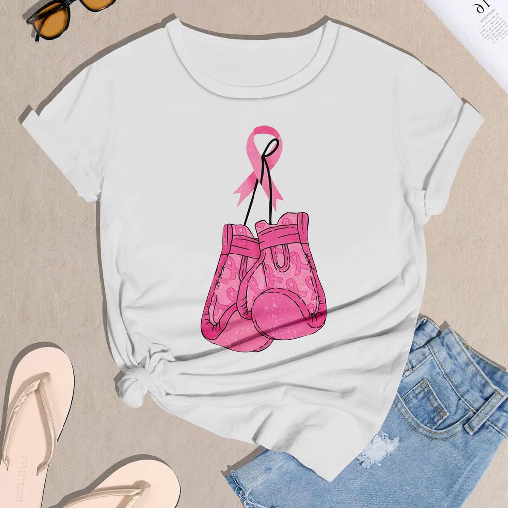 Women's Casual Halloween Breast Print T-Shirt Round Neck Pullover Short Sleeve Top