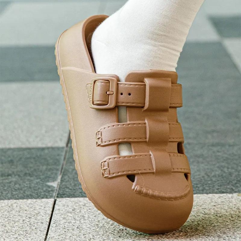 Fashion Hollow Out Closed Toe Platform Sandals Women Summer 2025 Thick Bottom Eva Clogs Slippers Woman Soft Sole Non Slip Beach Slippers