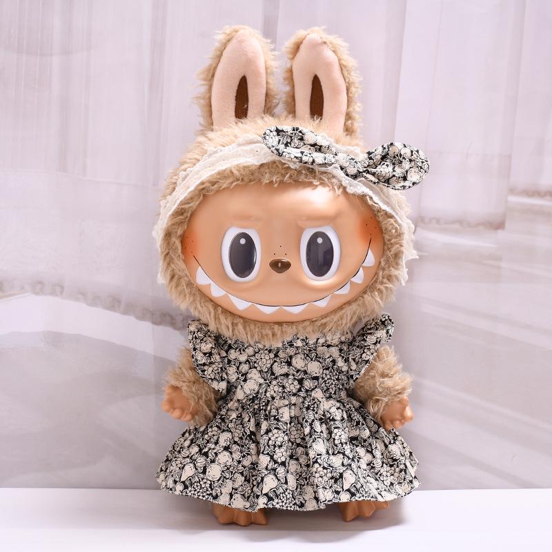 38cm Labubu Plush Doll Casual Outfit Set with Hat (Clothes Only)