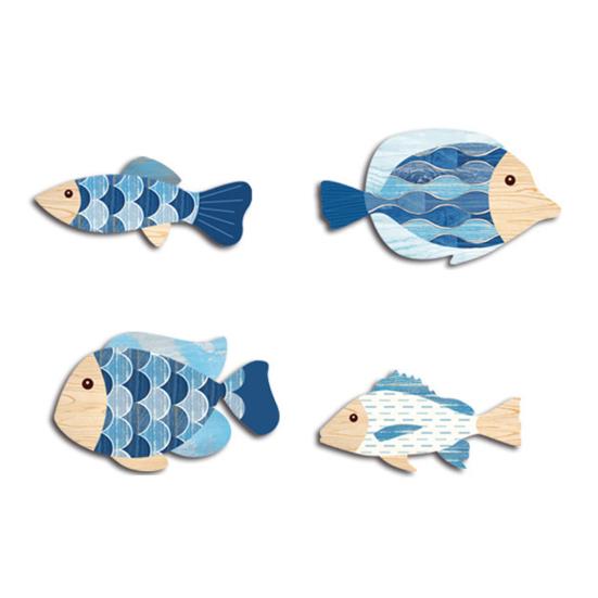 4 Pcs Wooden Fish Wall Decor Rustic Beach Nautical Wood Art Coastal Themed Wall Hanging Sign for Home Lake House Bathroom Decor
